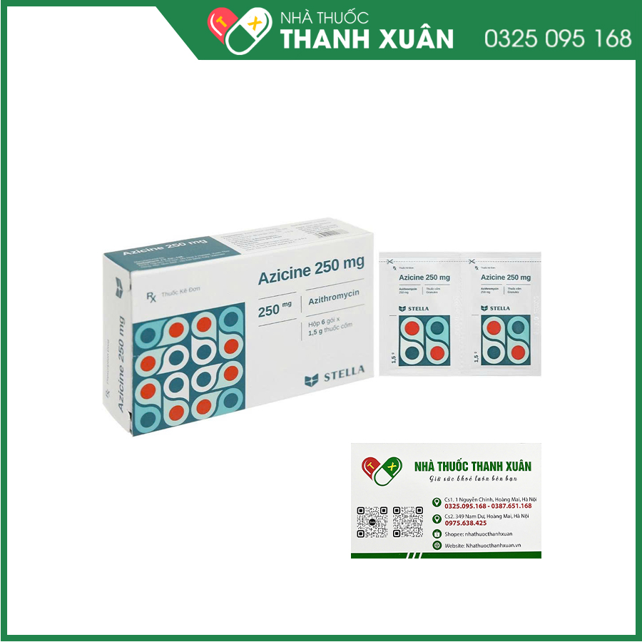 Azicine 250mg thuốc điều trị các chứng nhiễm trùng đường hô hấp trên và đường hô hấp dưới; da và mô mềm; các bệnh lây truyền qua đường sinh dục